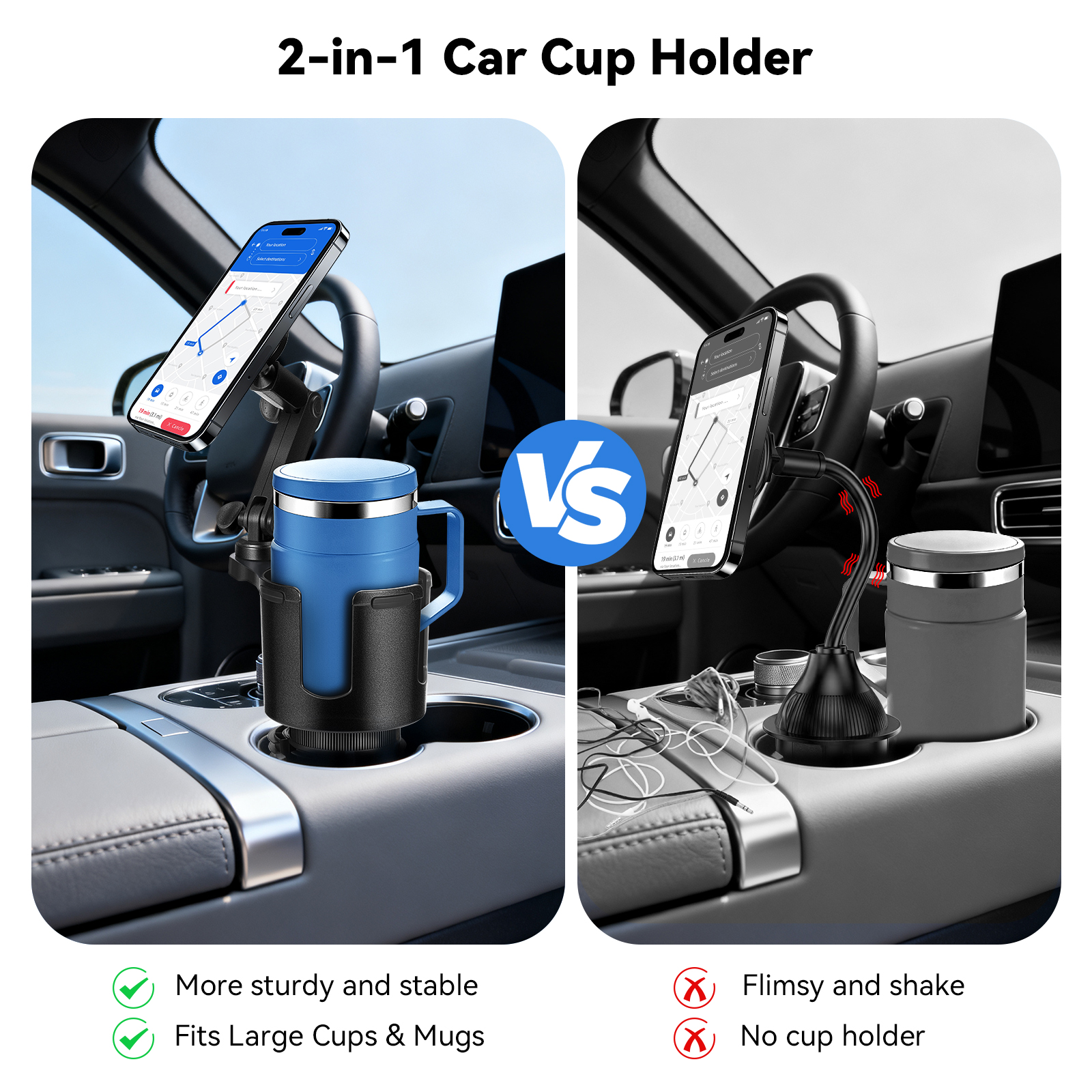 PLLDLC® 2-in-1 Magnetic Car Phone Holder & Cup Holder Extender
