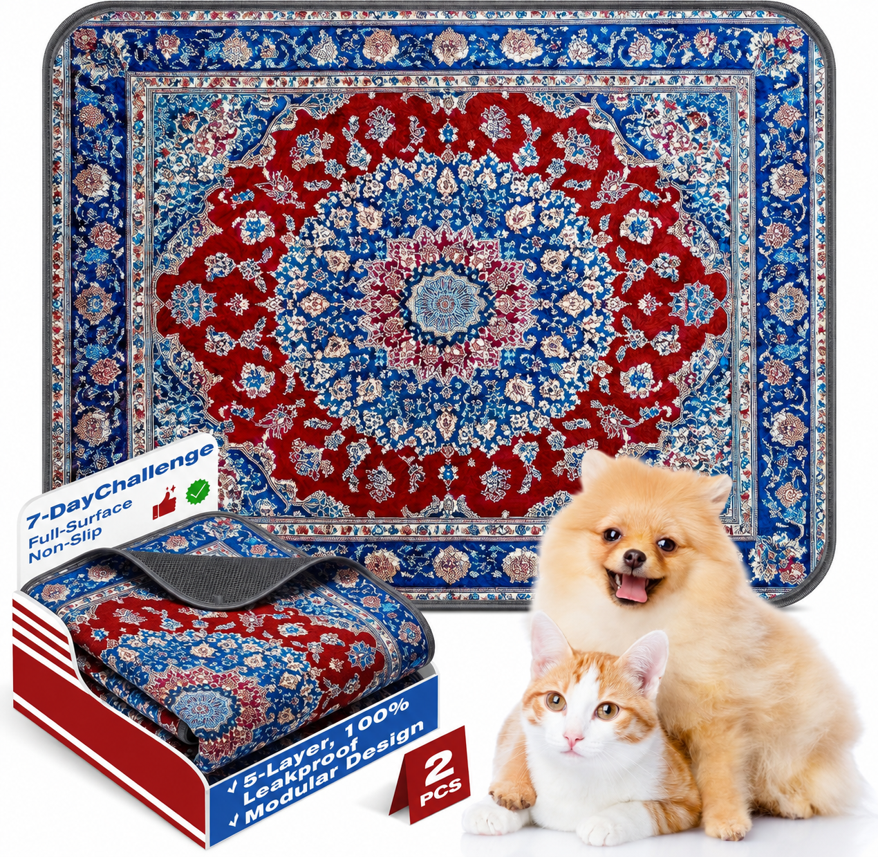 PLLDLC® 2 Pack Washable Reusable Dog Pee Pads – Non-Slip Pet Mats