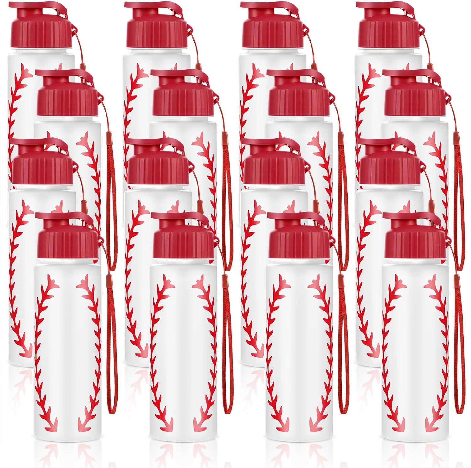 16 Pcs Baseball Water Bottle Bulk – 20 oz Reusable Plastic Sports Bottles with Leak-Proof Lids, Baseball-Themed Drink Containers for Team Gifts, Party Favors, Players, Coaches & Fans