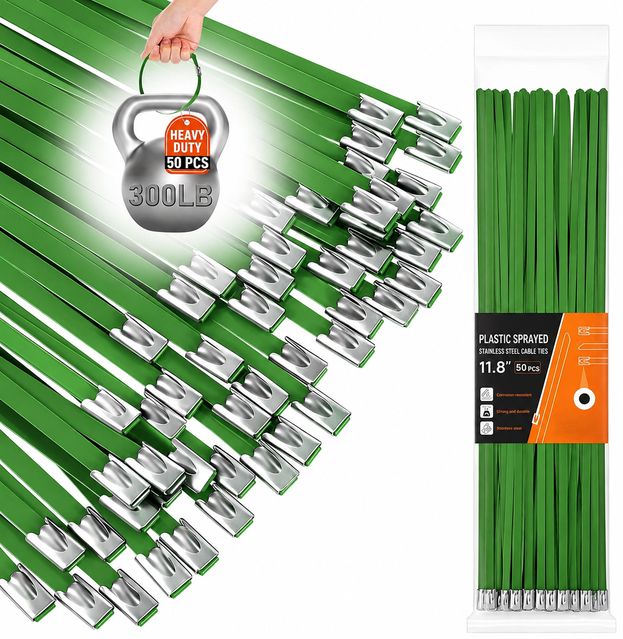 PLLDLC® 11.8" 50PCS Heavy Duty Stainless Steel Metal Zip Ties for Outdoor Use