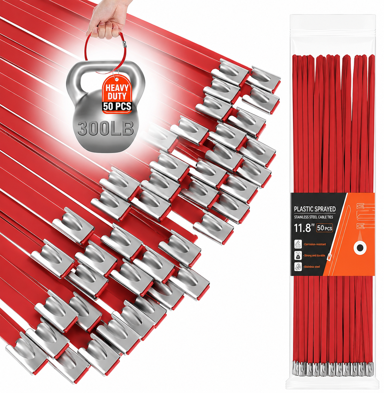 PLLDLC® 11.8" 50PCS Heavy Duty Stainless Steel Metal Zip Ties for Outdoor Use