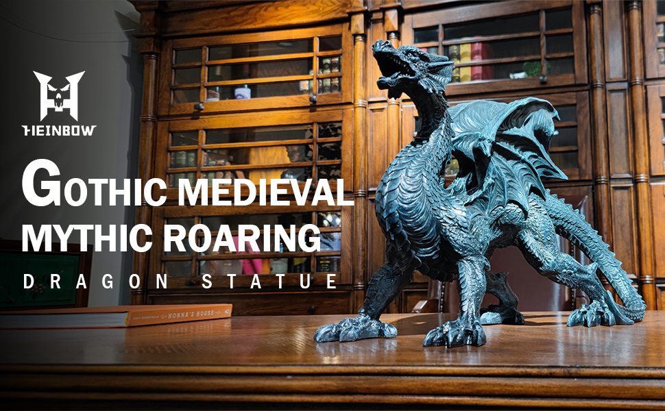 Gothic Medieval Mythic Guardian Roaring Winged Dragon Figurine