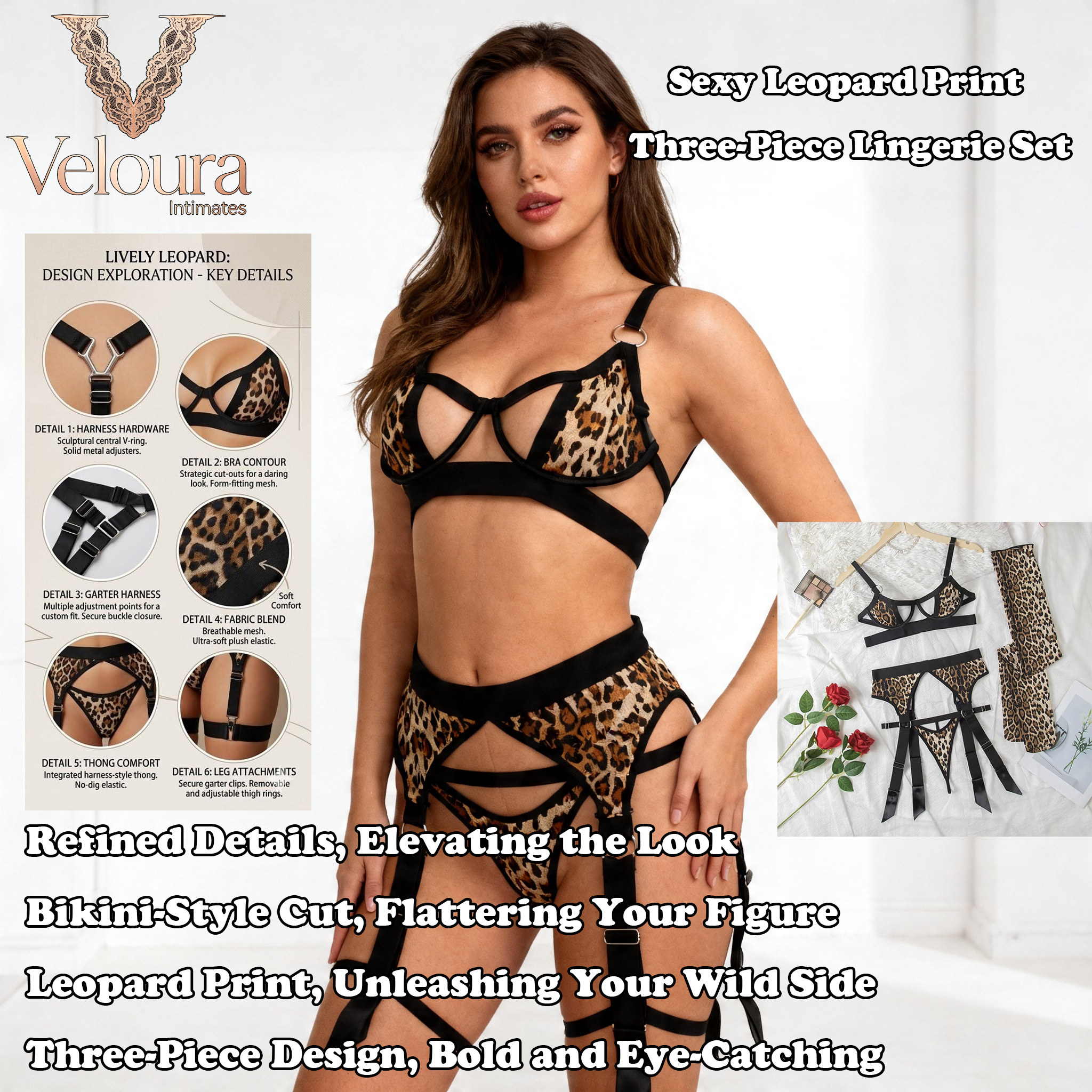 Sexy Leopard Print 3-Piece Lingerie Set