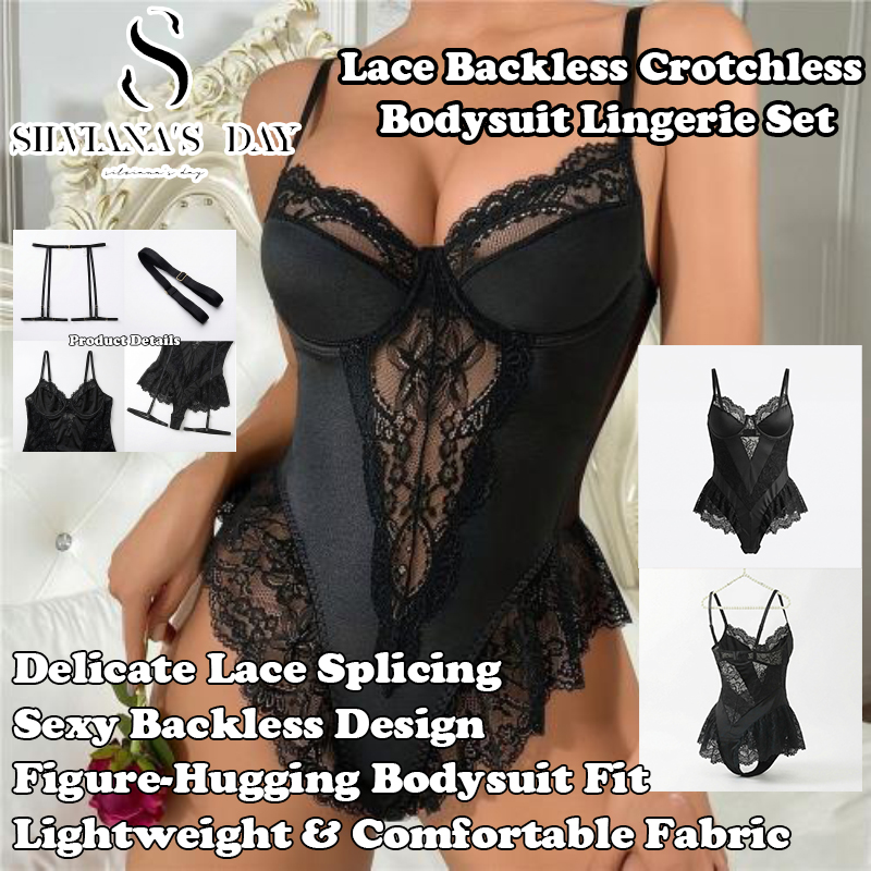 Lace Backless Crotchless Bodysuit Lingerie Set