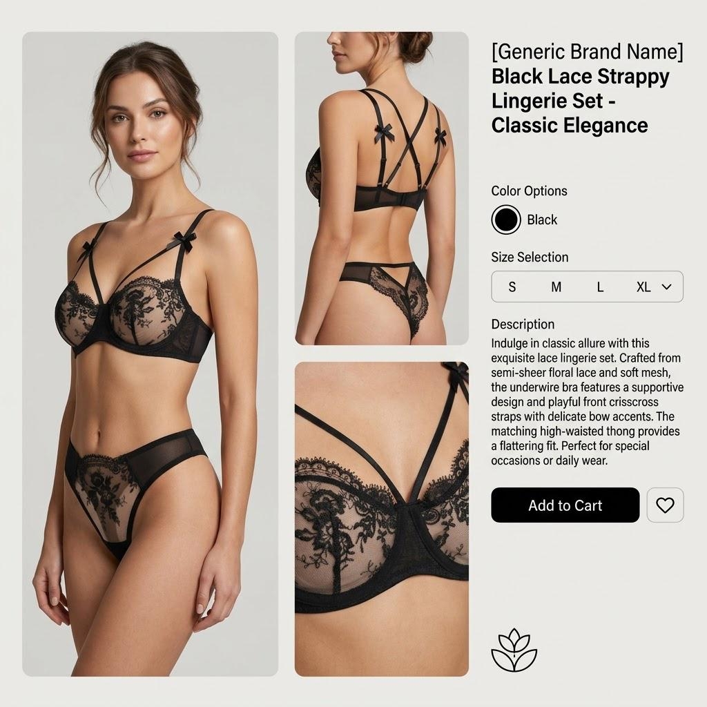 Premium Black Sexy Lace Push-Up Bra Set in a Pure