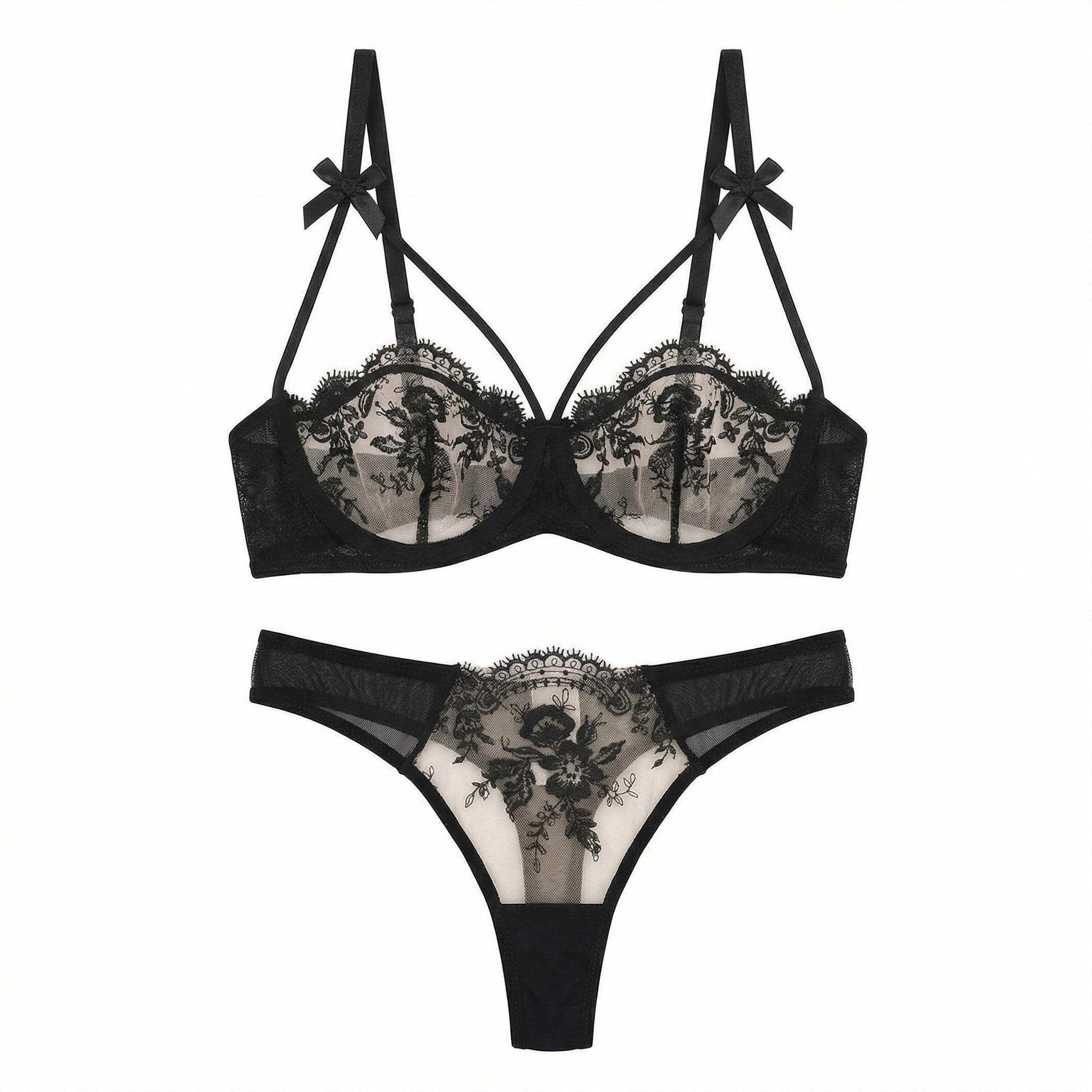 Premium Black Sexy Lace Push-Up Bra Set in a Pure