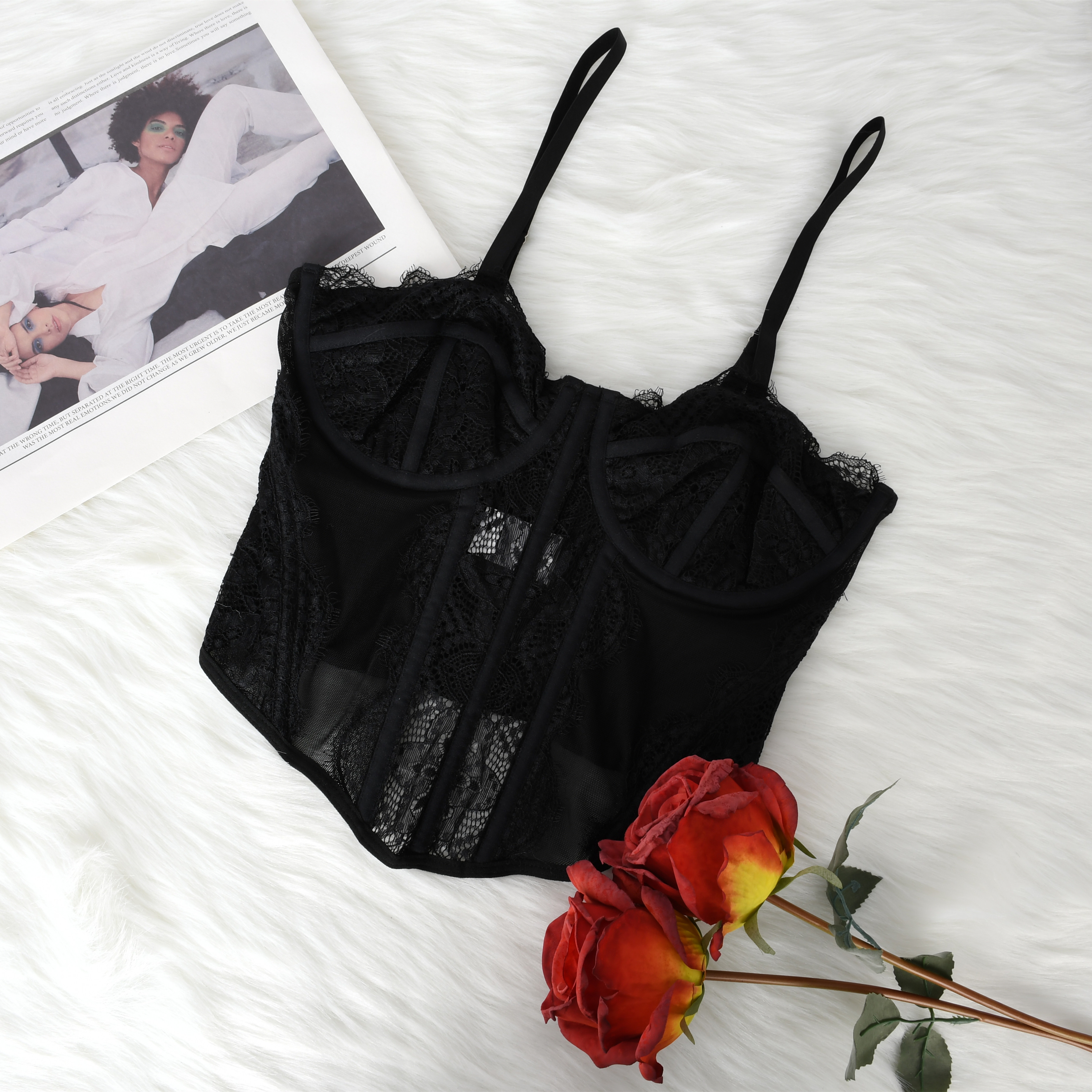 French Lace Underwire Waist-Cinching Cami Top
