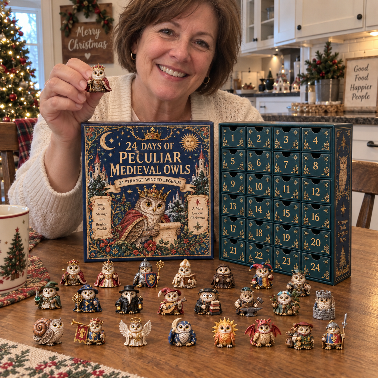 Customer holding King owl figurine