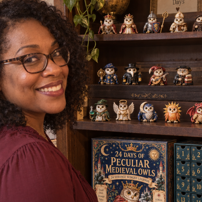 Customer showcasing owl collection