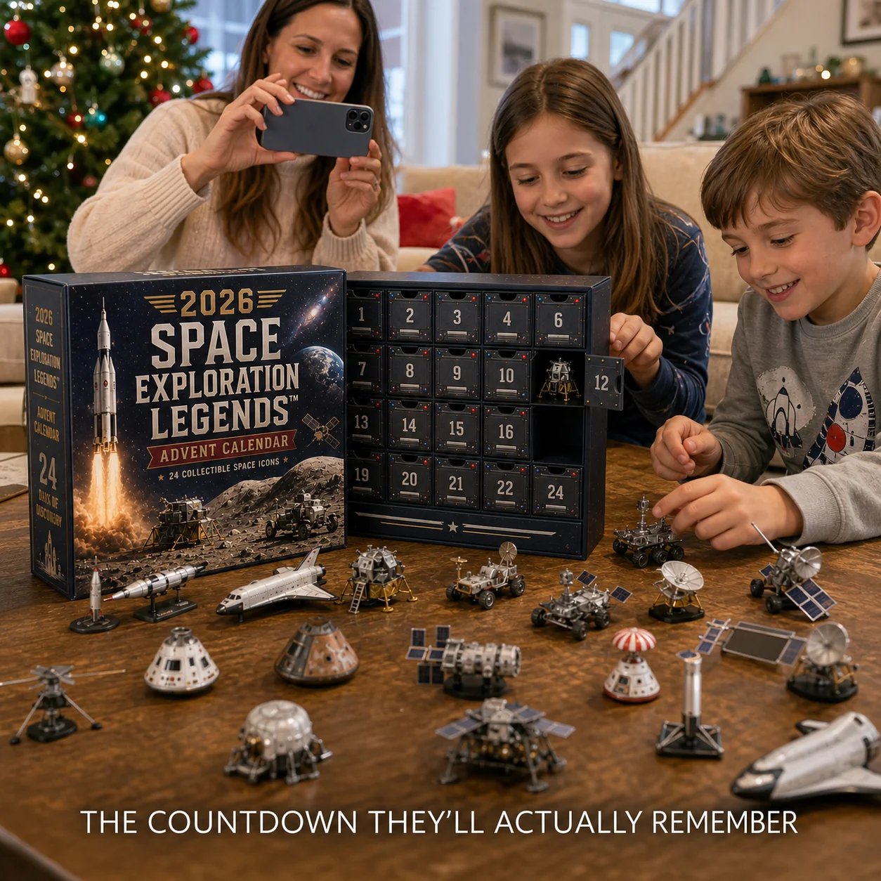 children enjoying space advent calendar