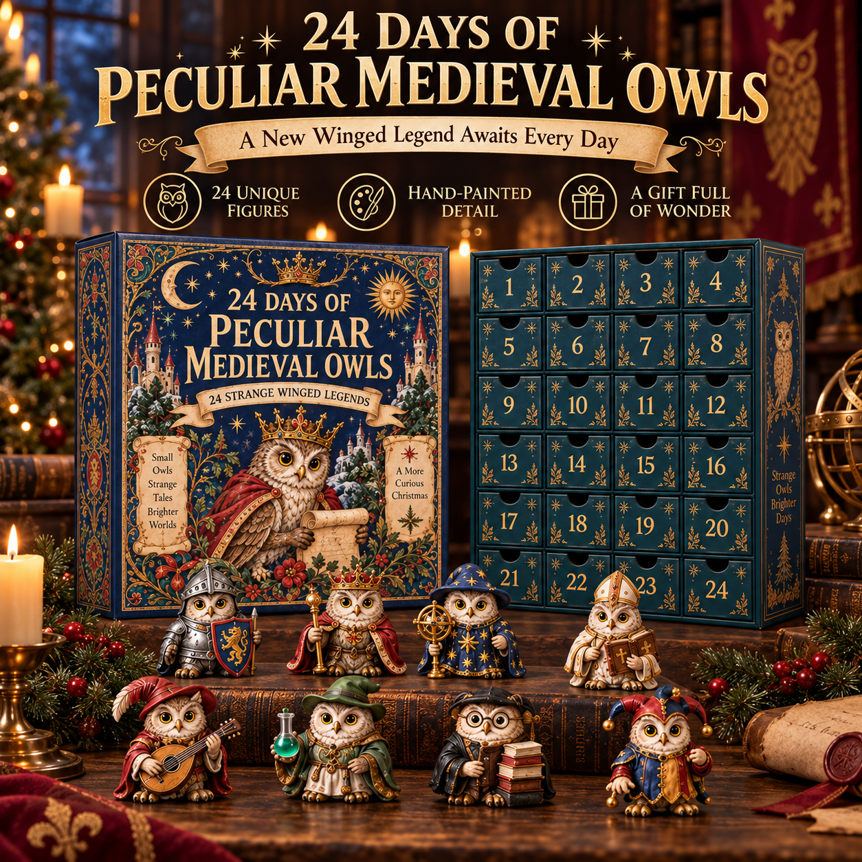 24 Days of Peculiar Medieval Owls Christmas Countdown