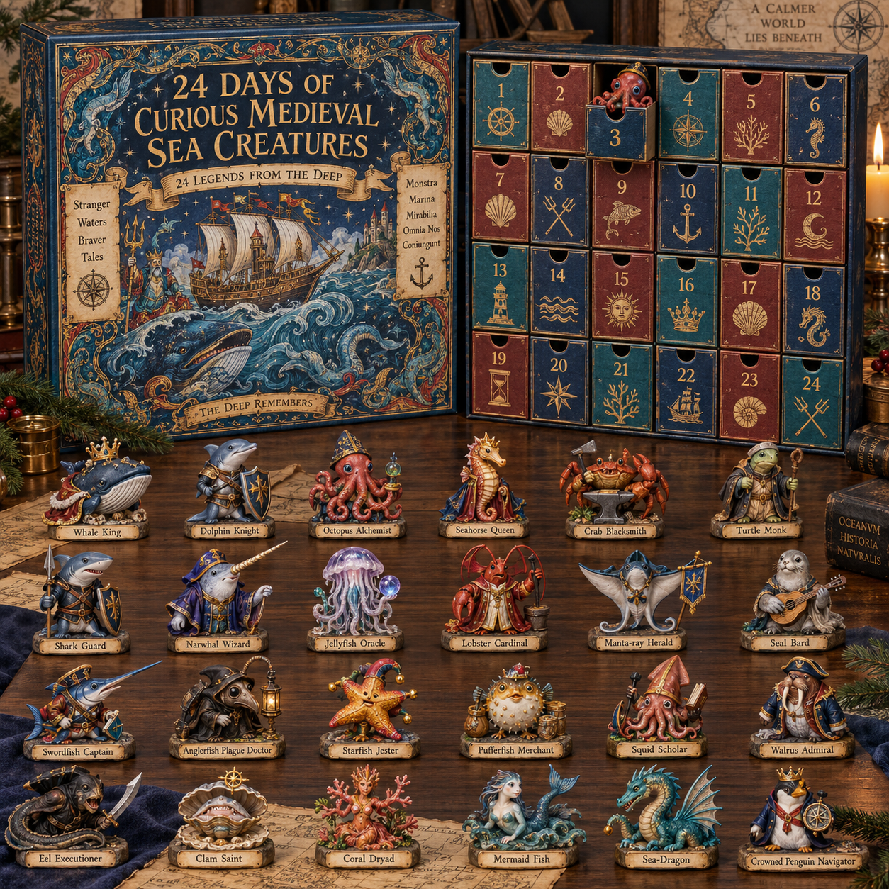Medieval sea creature Christmas gift packaging