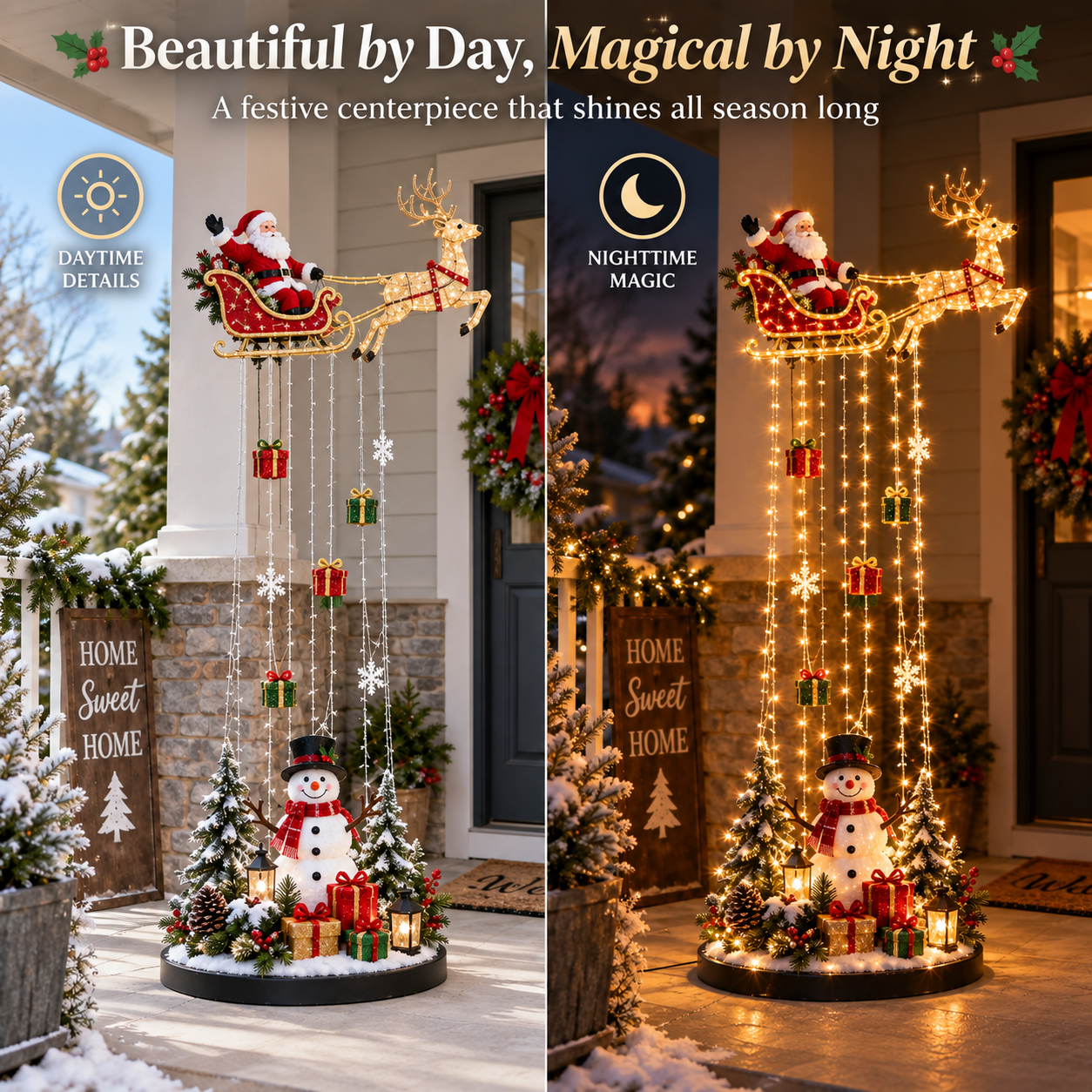 Santa Sleigh Christmas decoration day and night