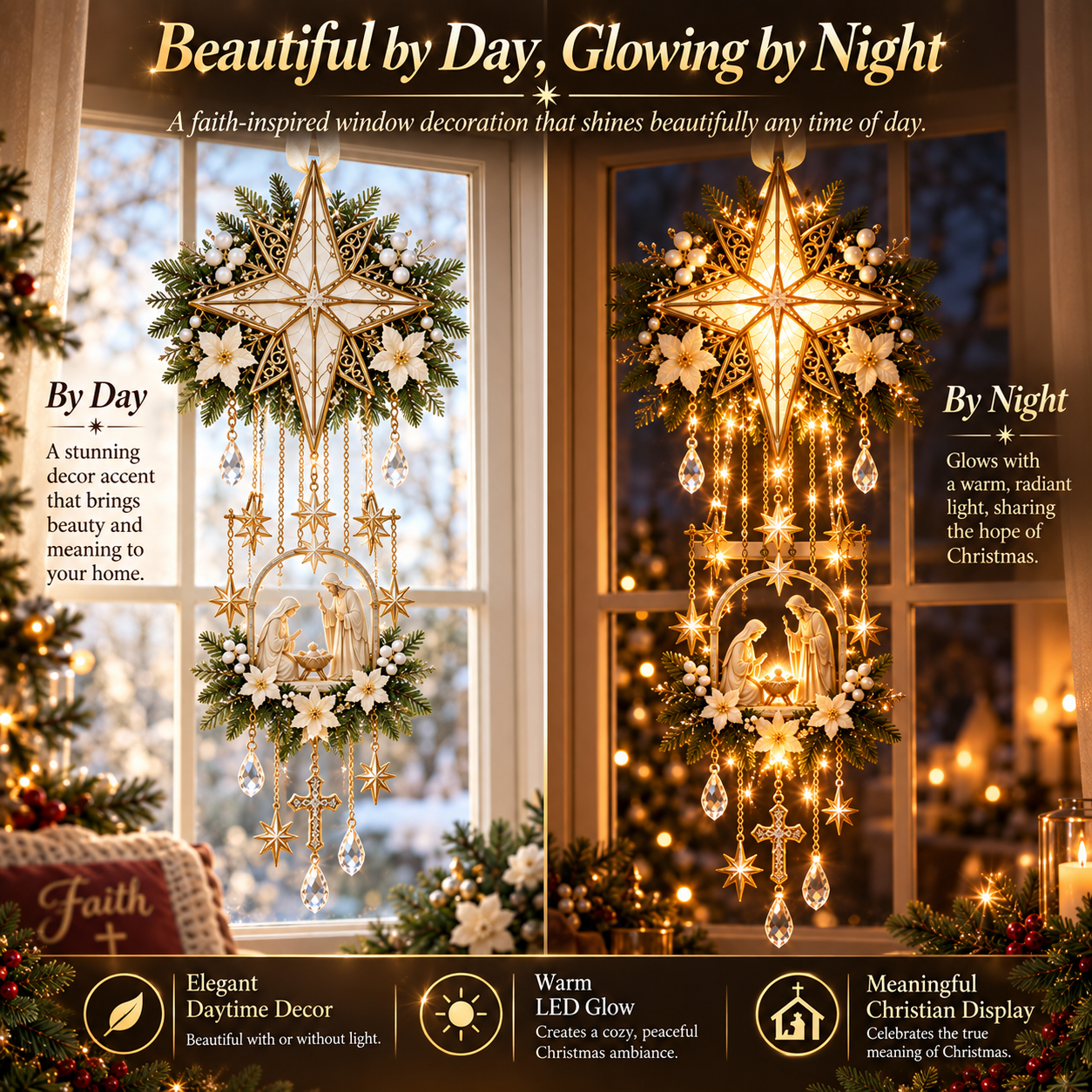 ✨✝️Bethlehem Star Faith Window Light