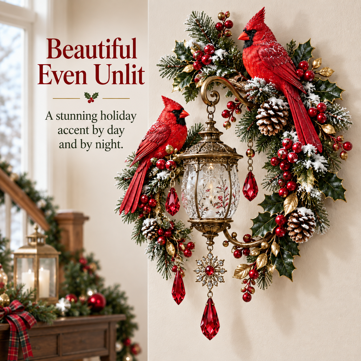🐦Cardinal Christmas Lantern Glow™ – Lighted Holiday Wall Decor