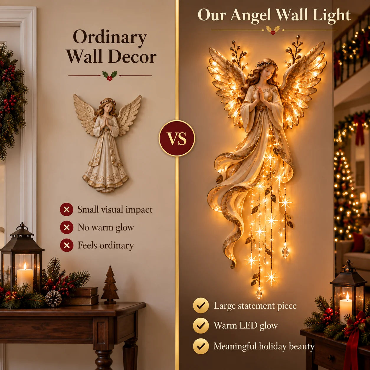 👼Guardian Angel Starfall Cascade™ – Lighted Faith & Blessing Christmas Wall Decor✨
