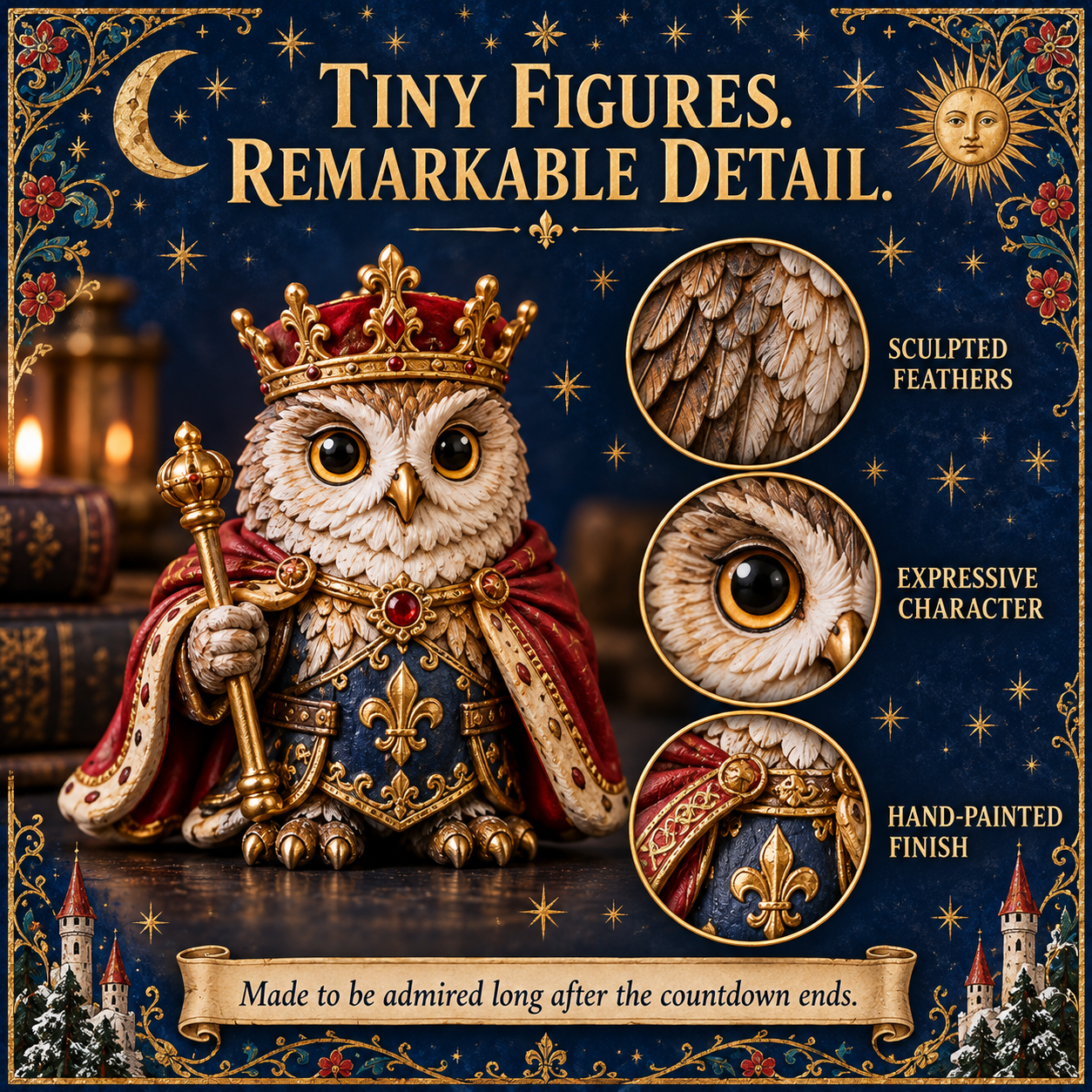 King owl figurine close up