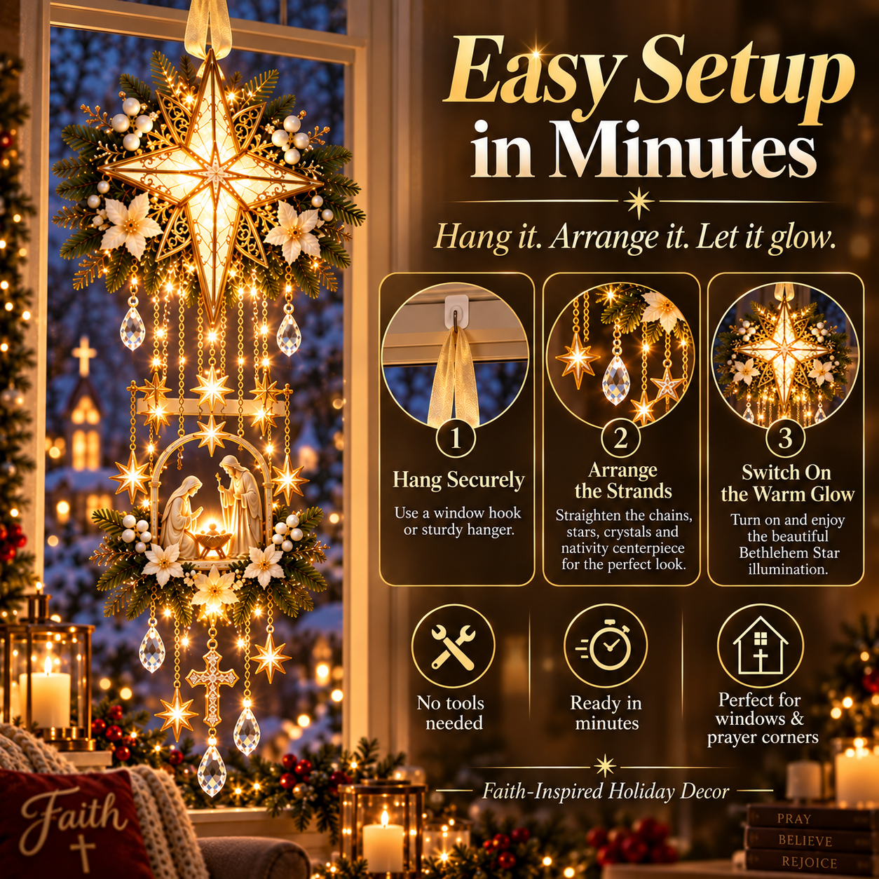✨✝️Bethlehem Star Faith Window Light
