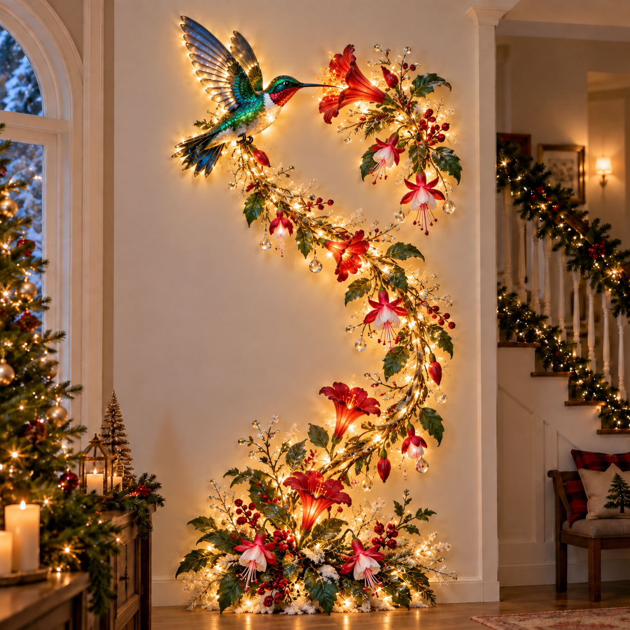 Hummingbird Lighted Christmas Wall Decor