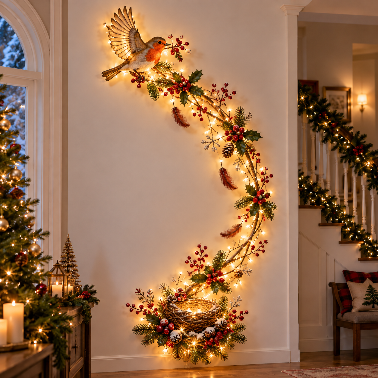 Robin Lighted Christmas Wall Decor