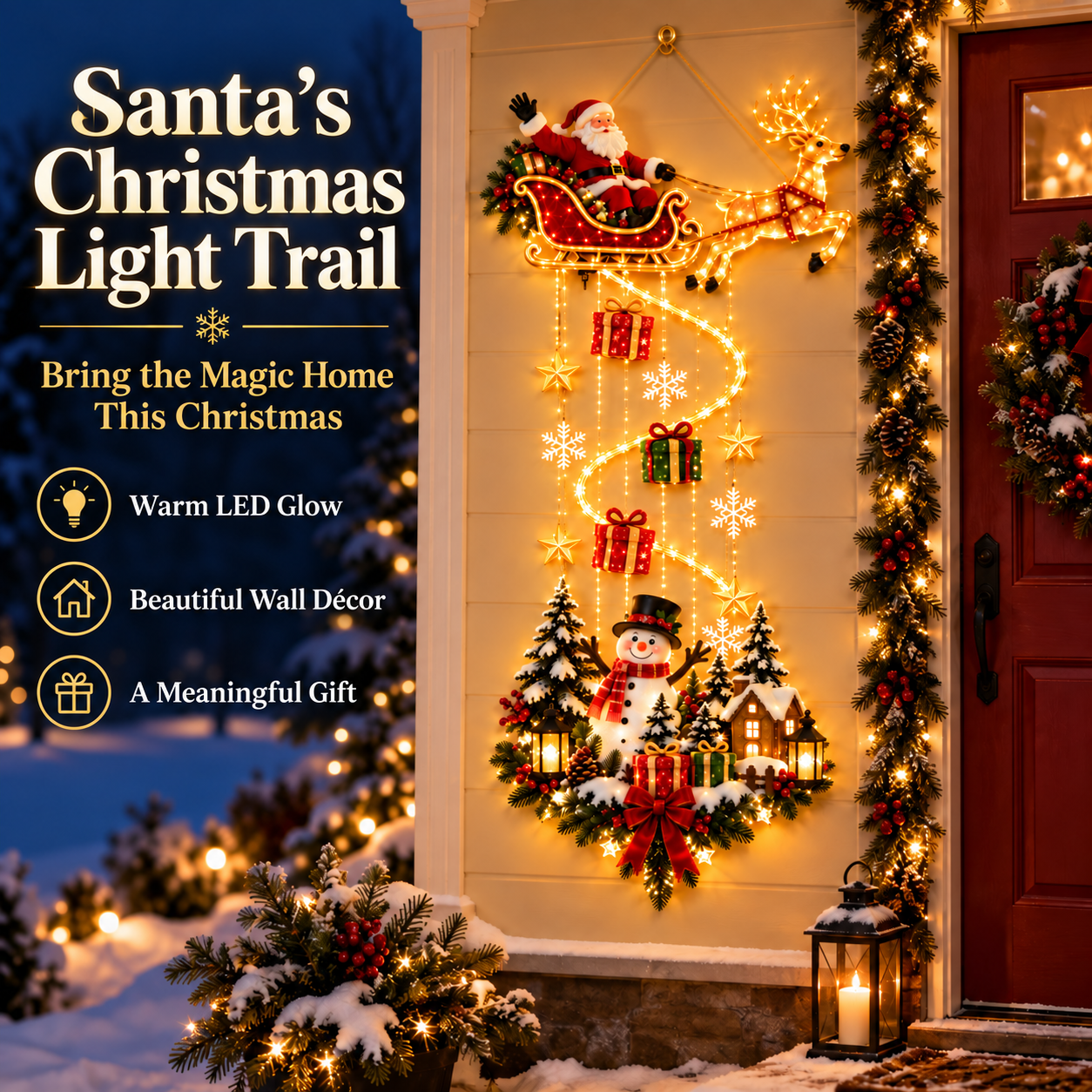 Christmas light wall decoration in four different home spaces