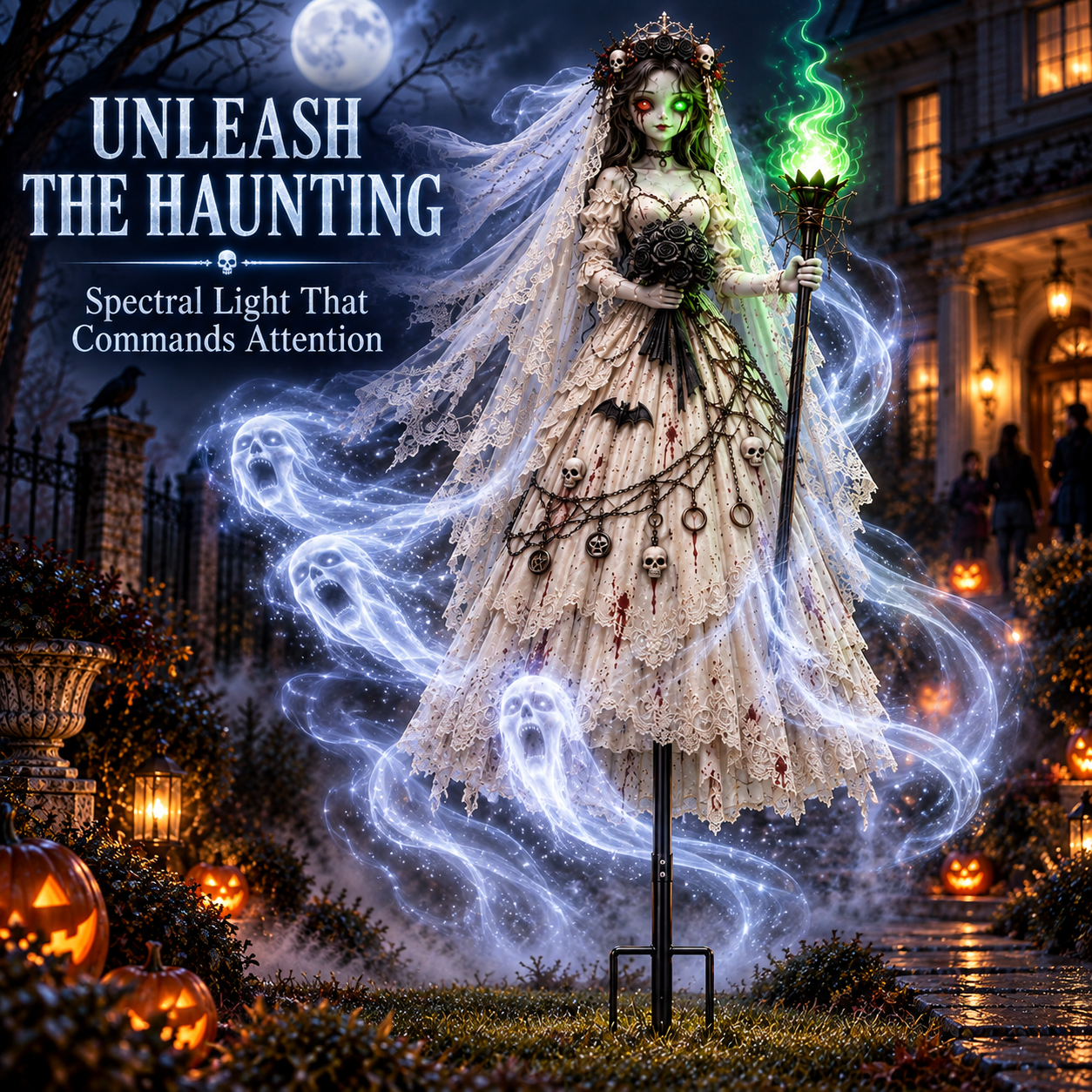 The Brides Have Awakened: Solar Halloween Ghost Bride & Crimson Bride Yard Lights