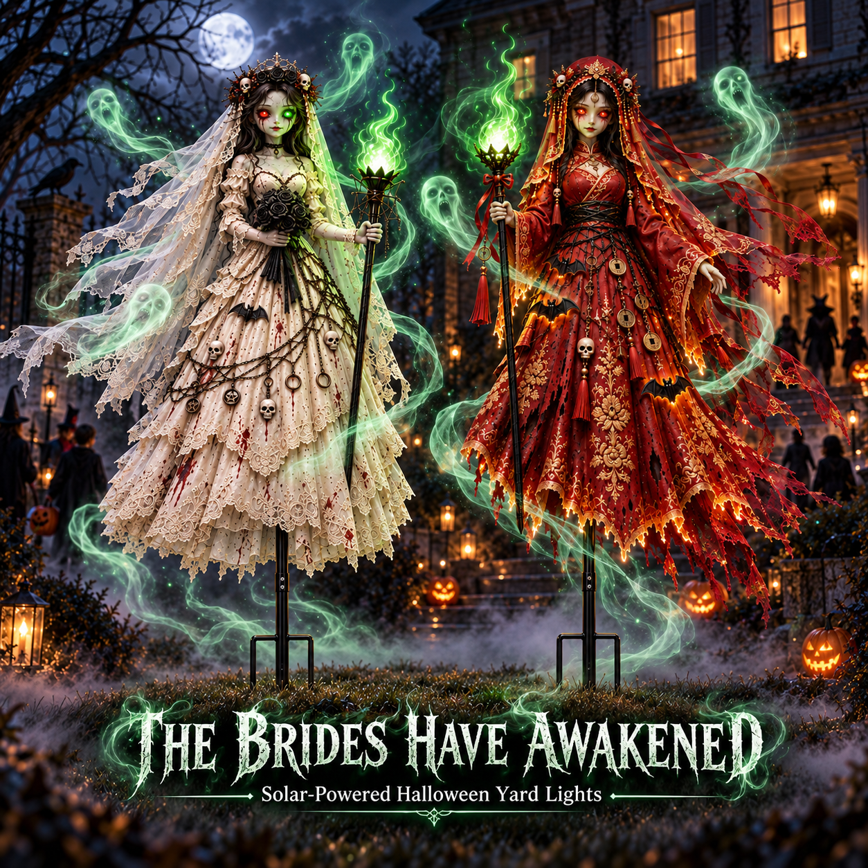 The Brides Have Awakened: Solar Halloween Ghost Bride & Crimson Bride Yard Lights