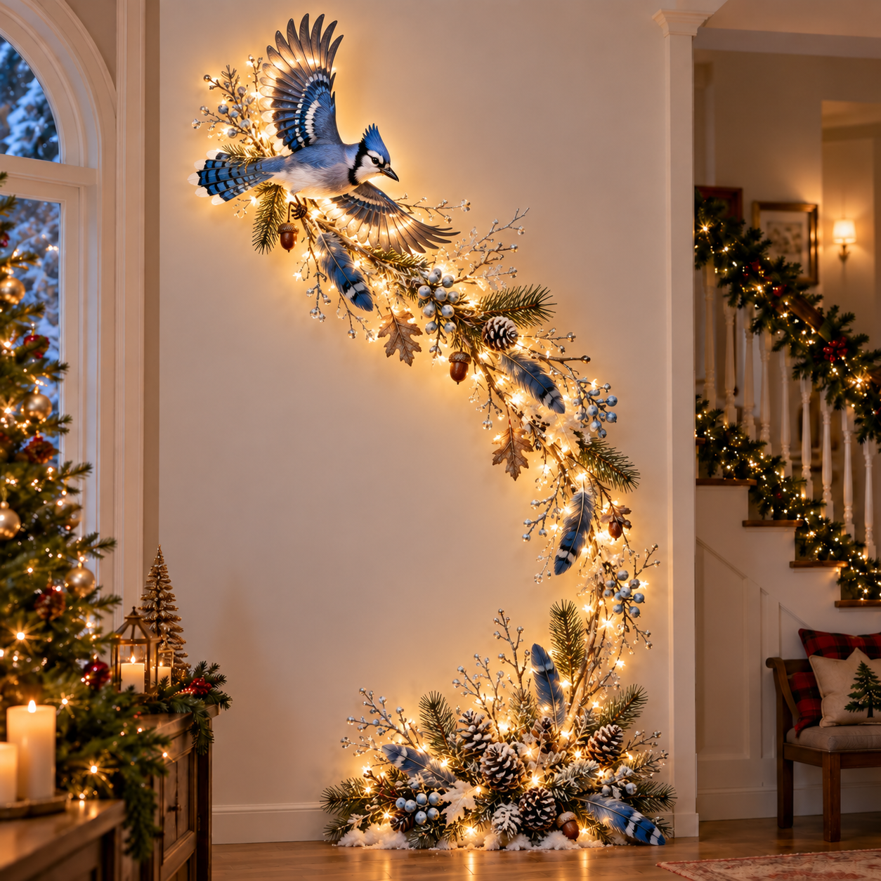 Blue Jay Lighted Christmas Wall Decor