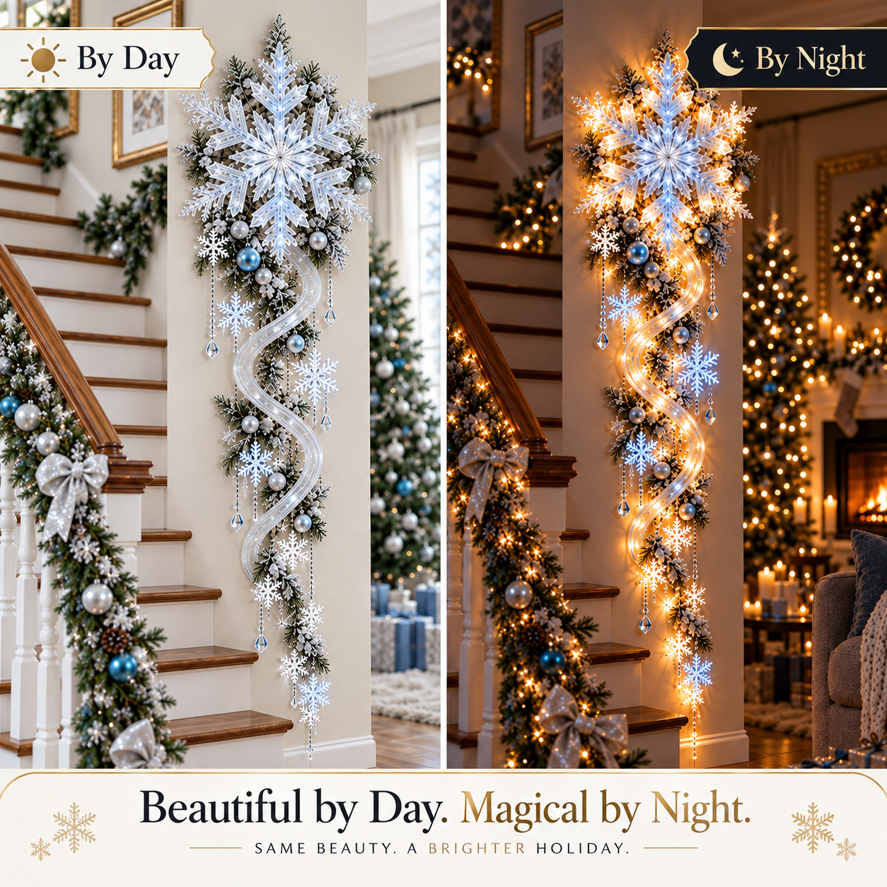 Snowflake Blizzard Trail daytime and nighttime comparison