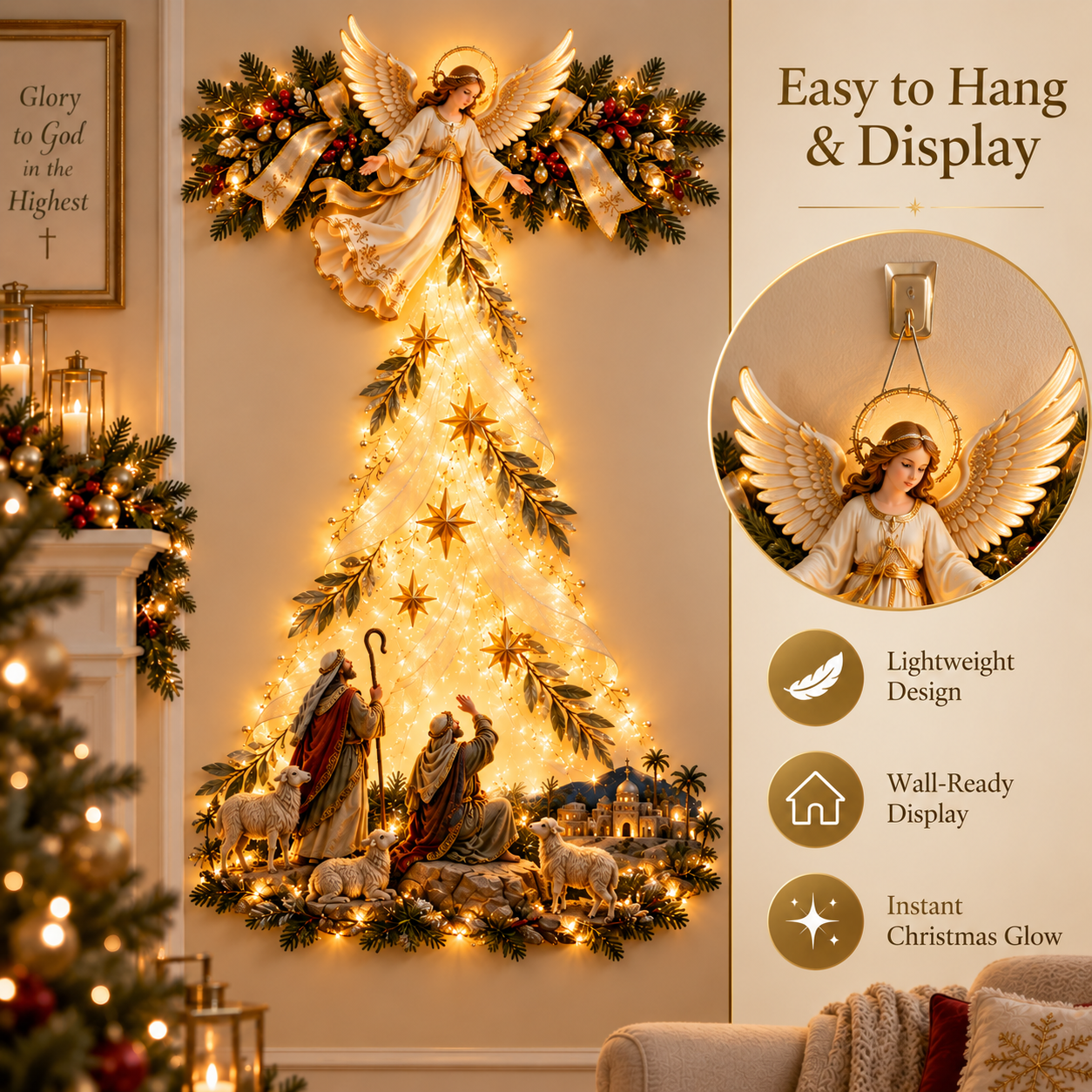 Illuminated Christmas angel detail