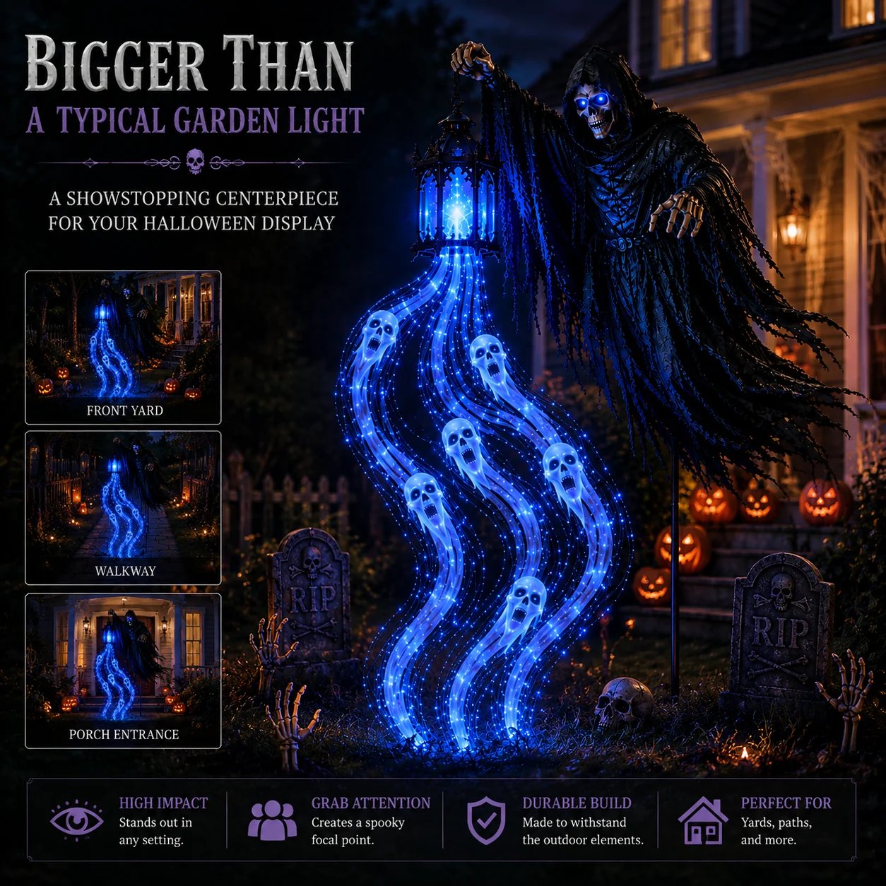 Halloween Soul Harvester front yard walkway porch display