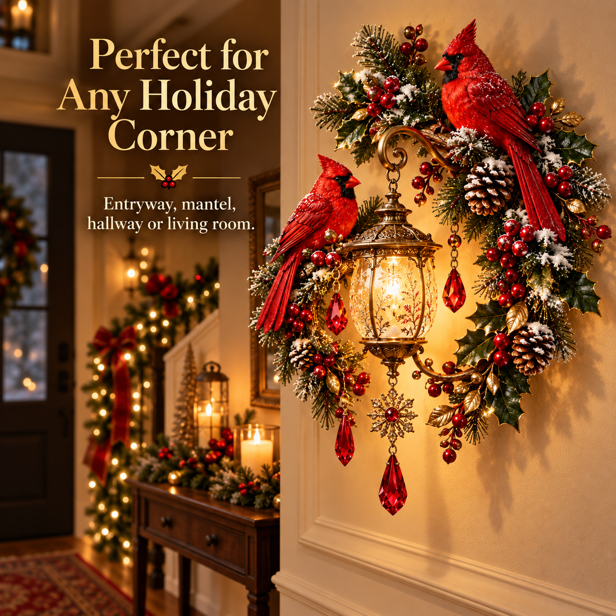 🐦Cardinal Christmas Lantern Glow™ – Lighted Holiday Wall Decor