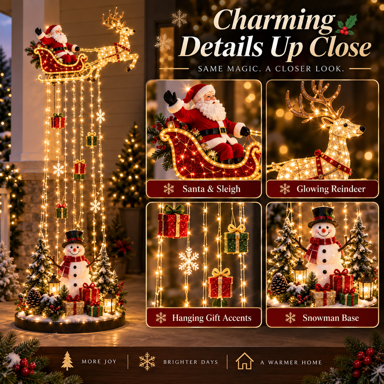 Close-up details of Santa sleigh Christmas decoration