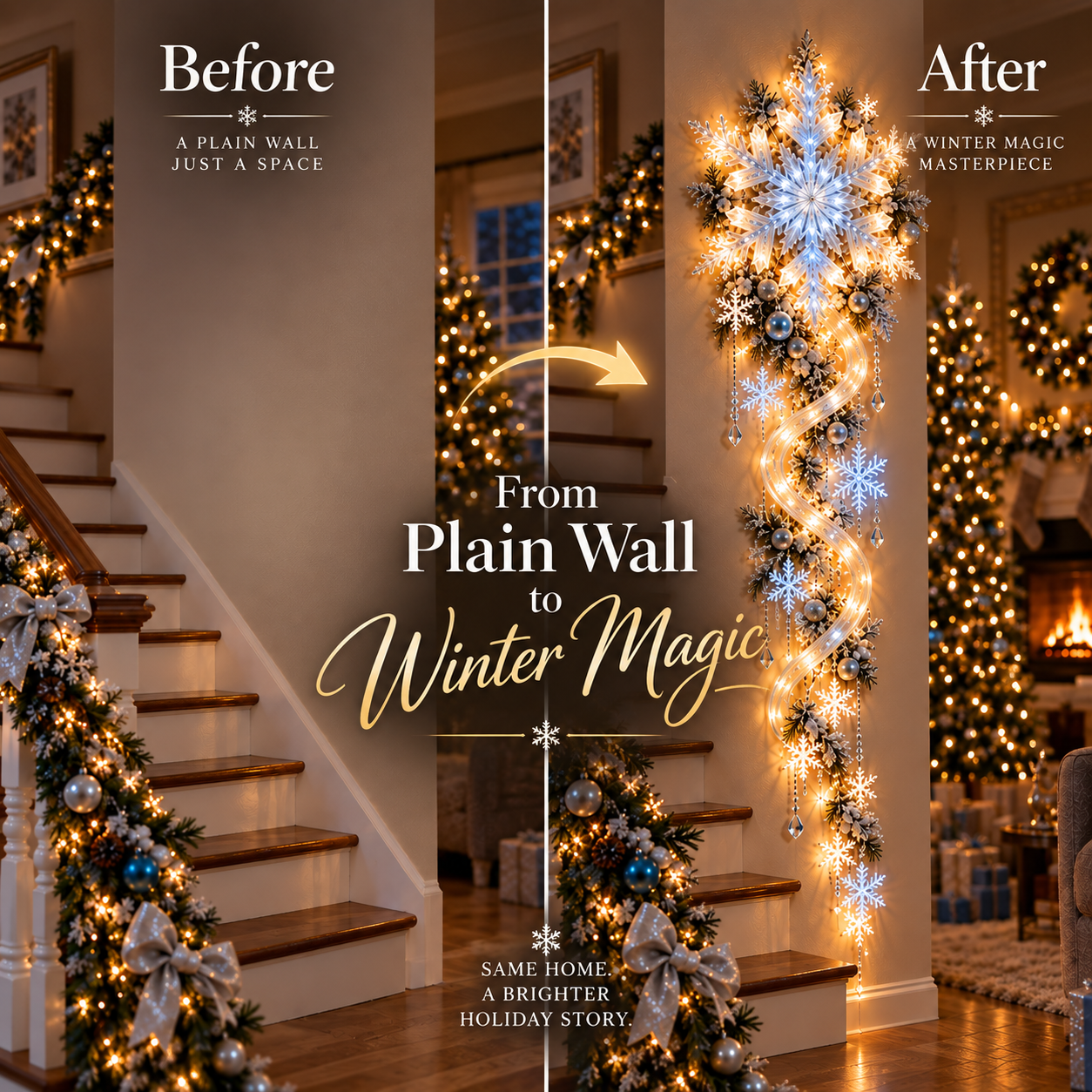 Before and after Christmas wall transformation