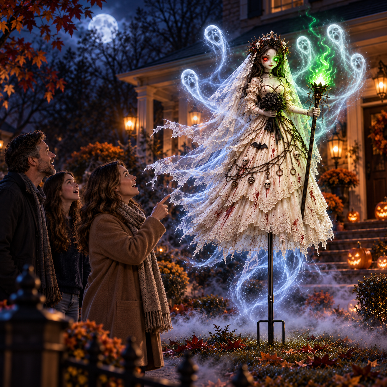 The Brides Have Awakened: Solar Halloween Ghost Bride & Crimson Bride Yard Lights