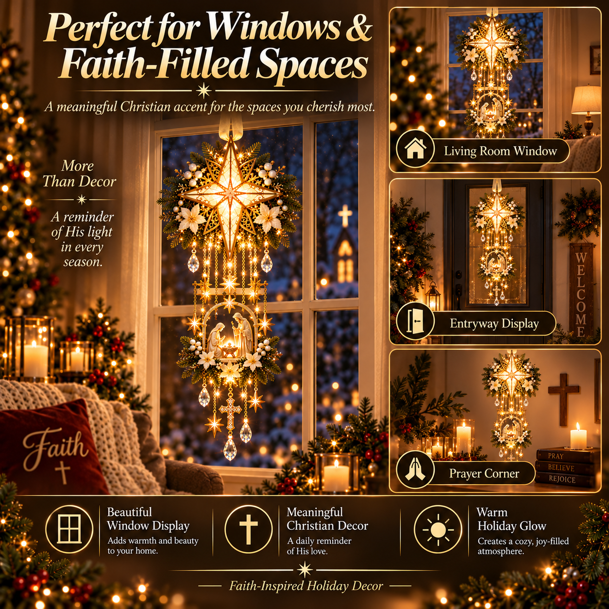 ✨✝️Bethlehem Star Faith Window Light