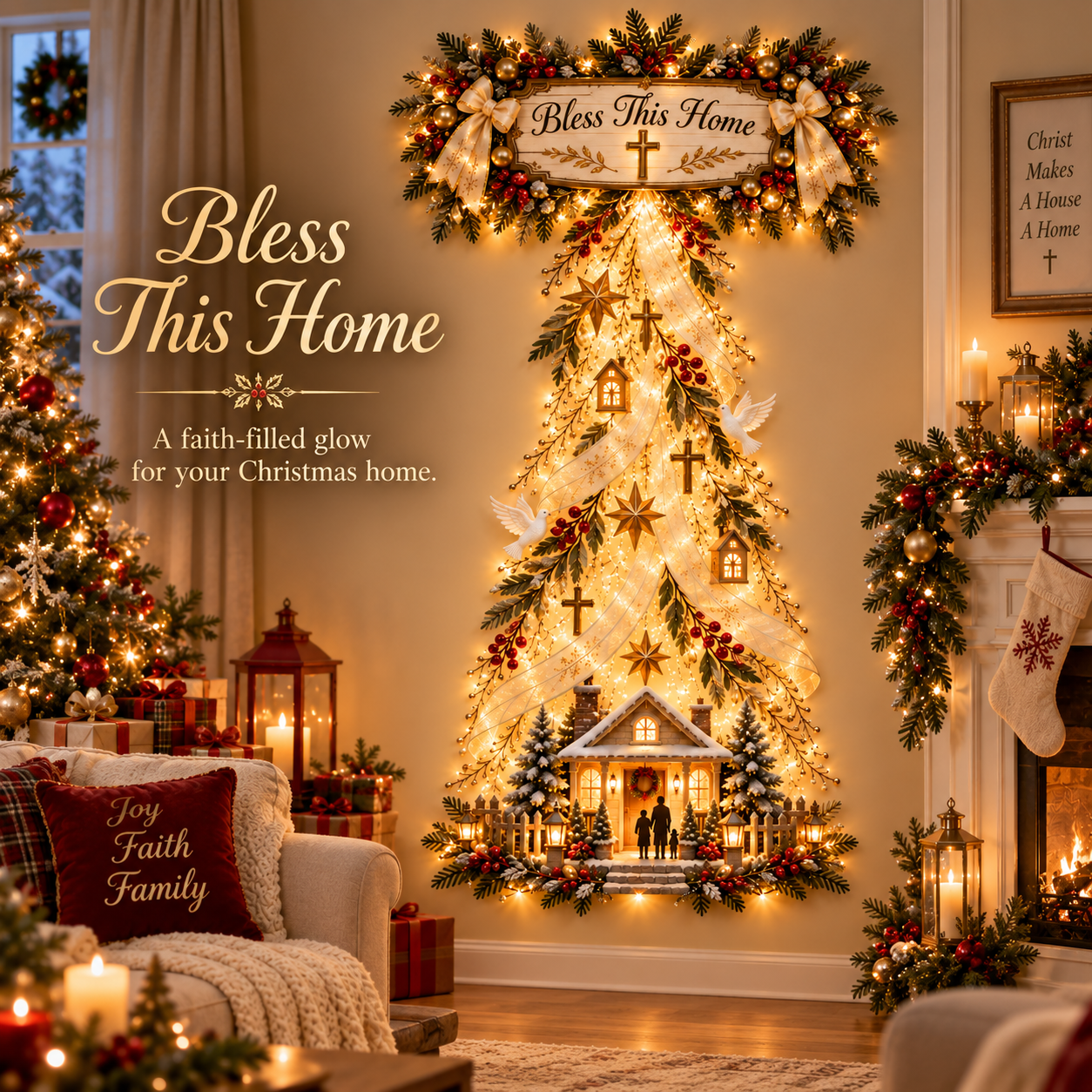 Bless This Home Lighted Christian Christmas Wall Decor