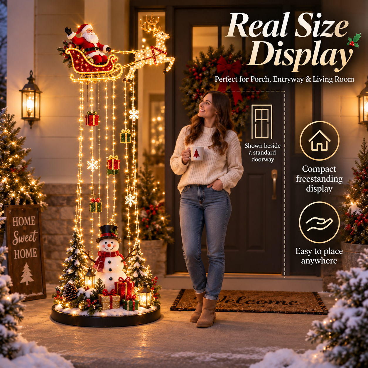 Santa Sleigh Christmas decoration in multiple holiday spaces