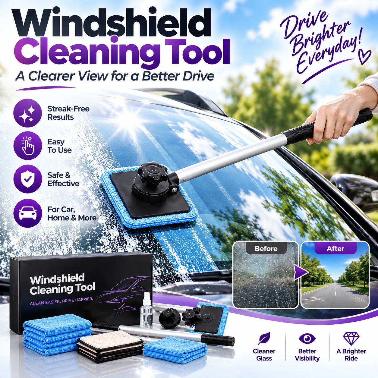 Dual Magnetic Car Windshield Cleaner | Streak-Free Auto Glass Cleaning Kit