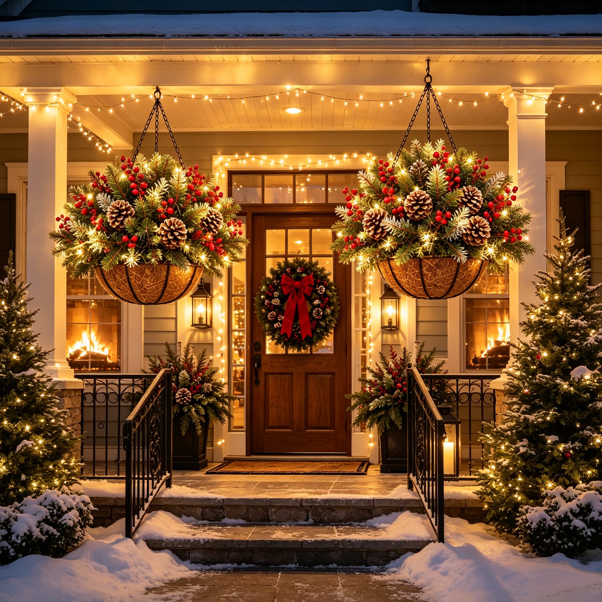 Weather-resistant Christmas hanging basket outdoors