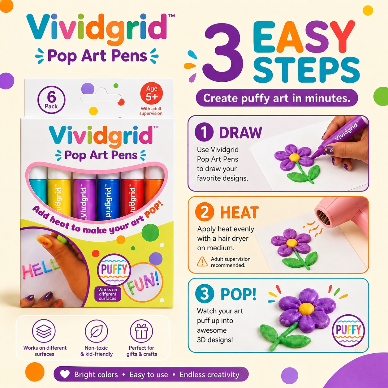 Vividgrid™ 3D Relief Art Pen – Turn Flat Drawings Into Touchable 3D Art