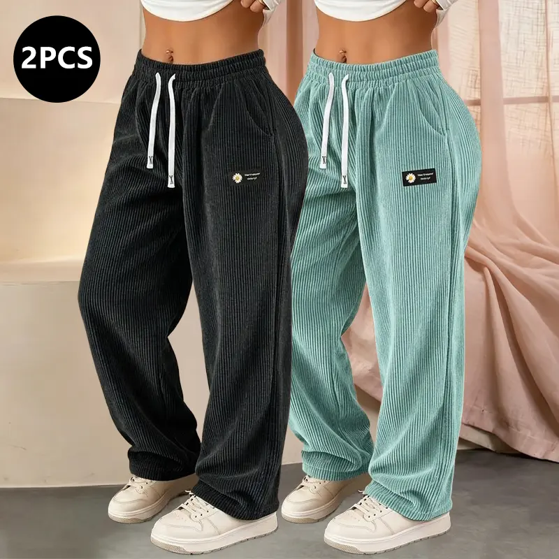 Women's 2-Pack Corduroy Straight-Leg Pants Drawstring
