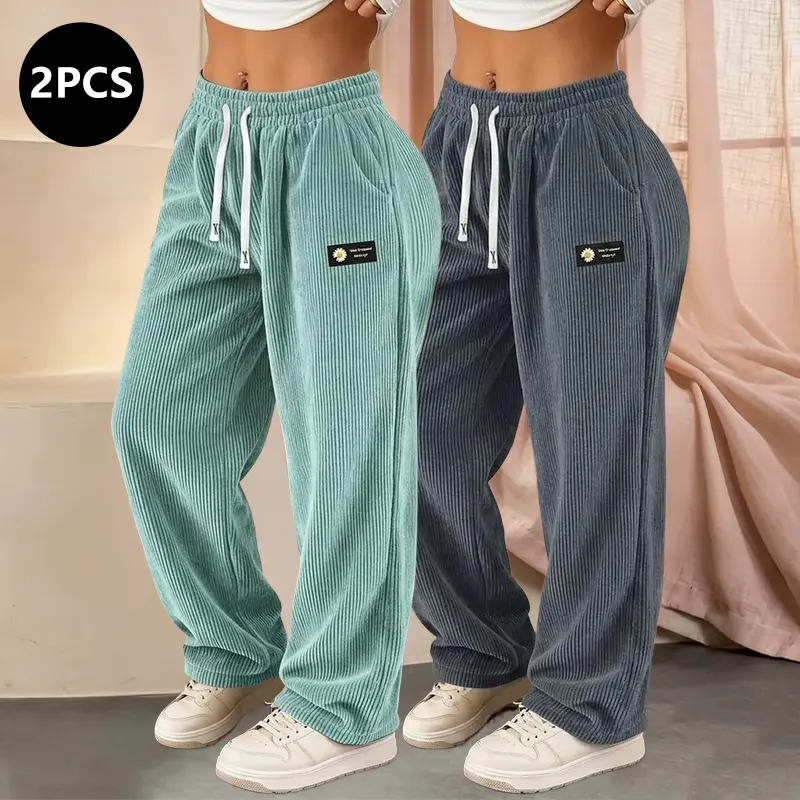 Women's 2-Pack Corduroy Straight-Leg Pants Drawstring