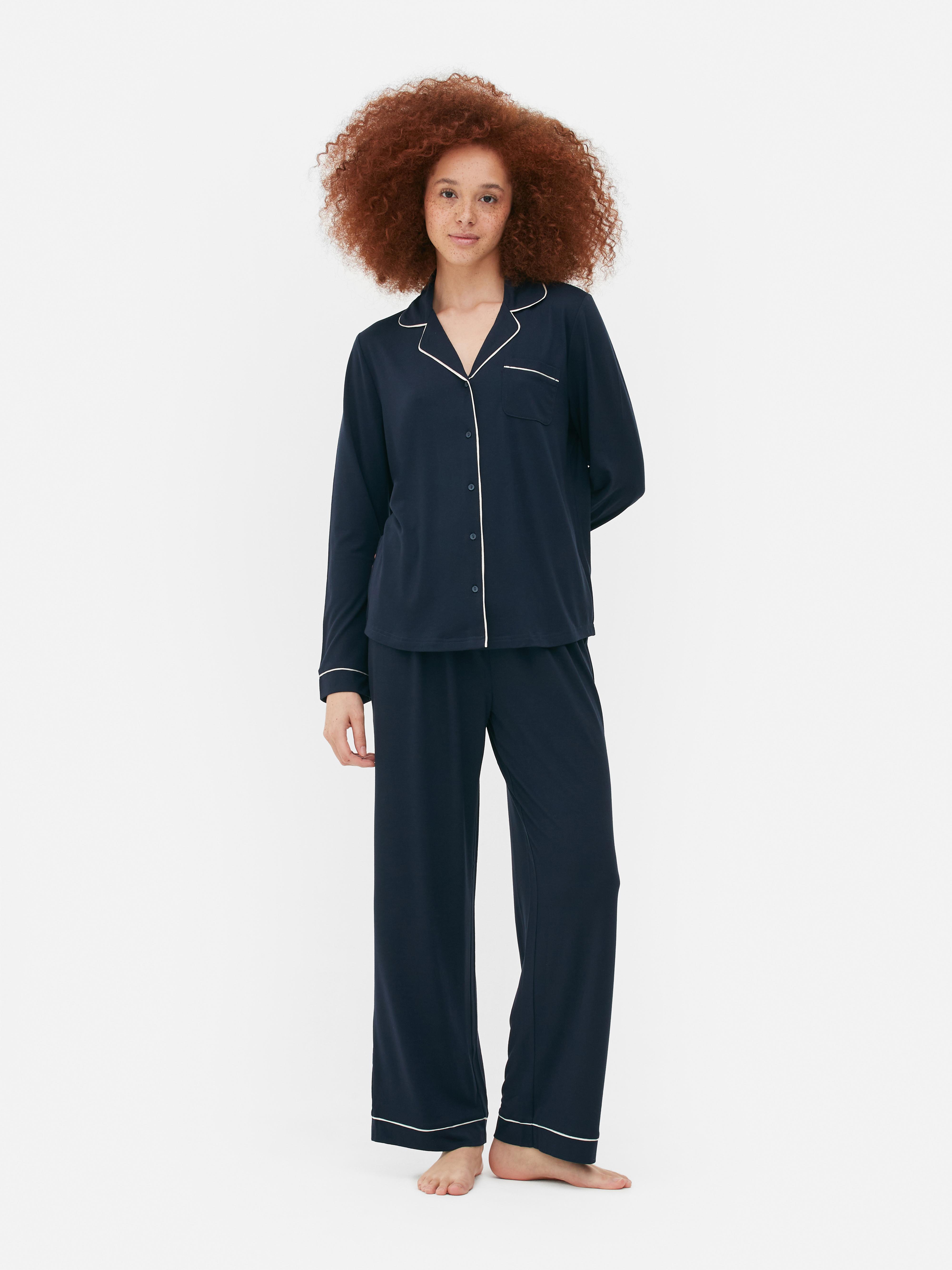 Jersey Knit Long Sleeve Boyfriend Pajama Set