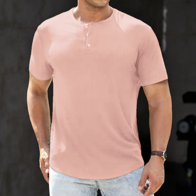 🔥12-Pack Men's Plain Henley Shirts Crewneck Longline T-Shirt
