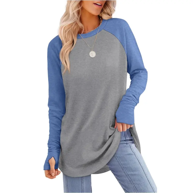 Women's Long Sleeve Tunic Top with Thumb Holes & Curved Hem - 10 Pack