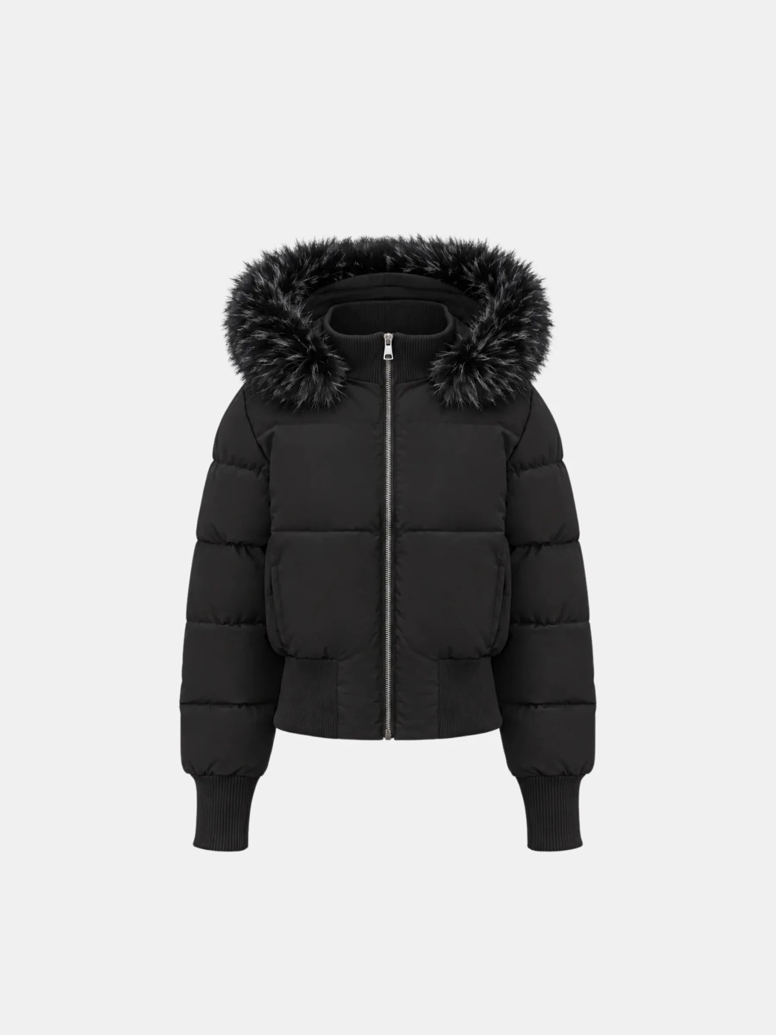 Faux Fur Lined Puffer Bomber With Detachable Hood Trim