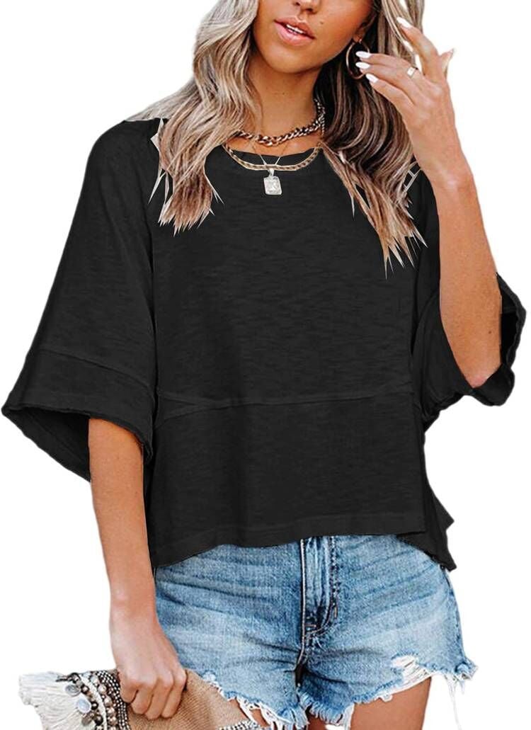 Women's Summer Casual Crewneck Batwing Half Sleeve Tee
