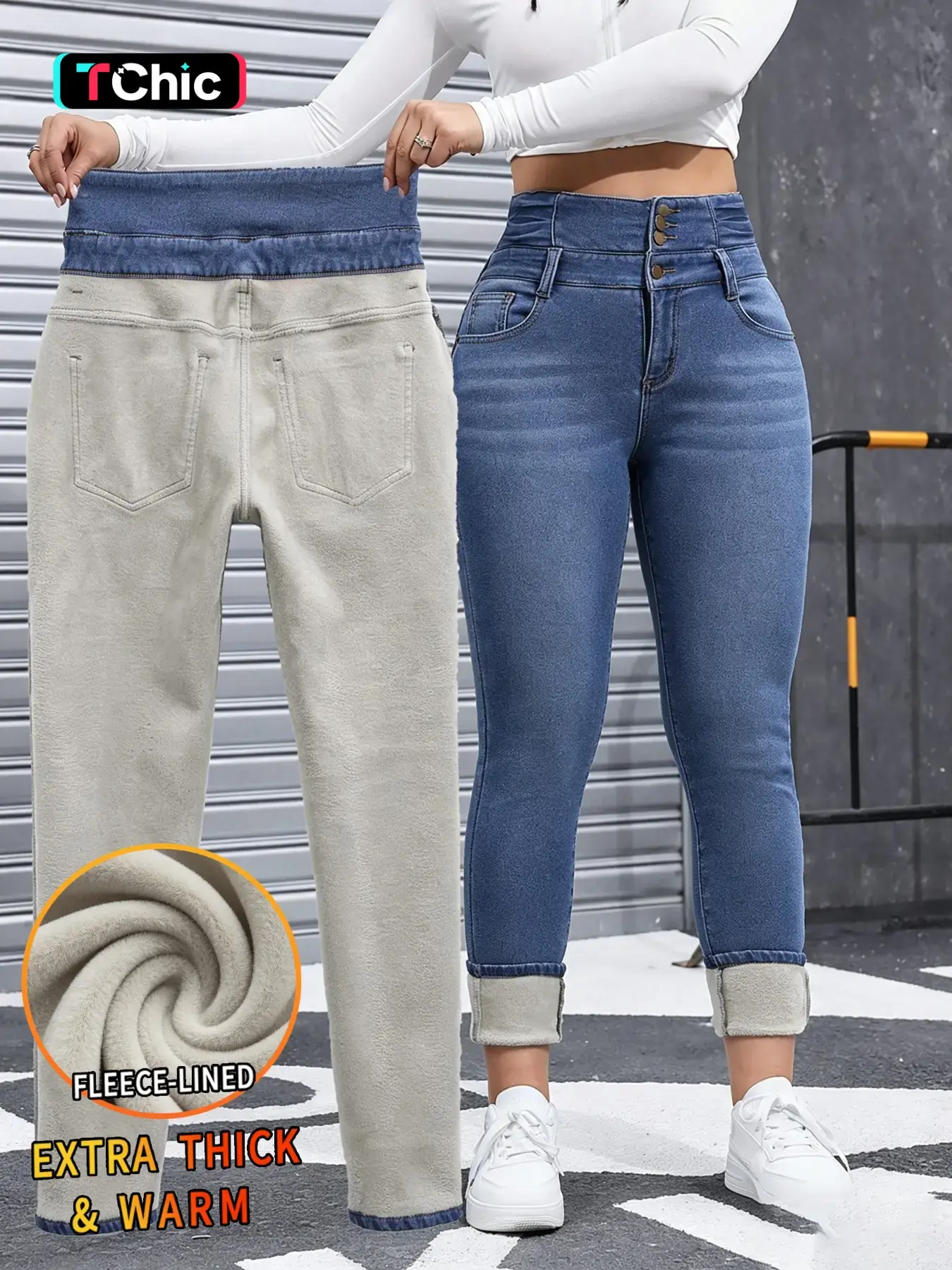 Women's High-Stretch Slim Fitted Winter Jeans