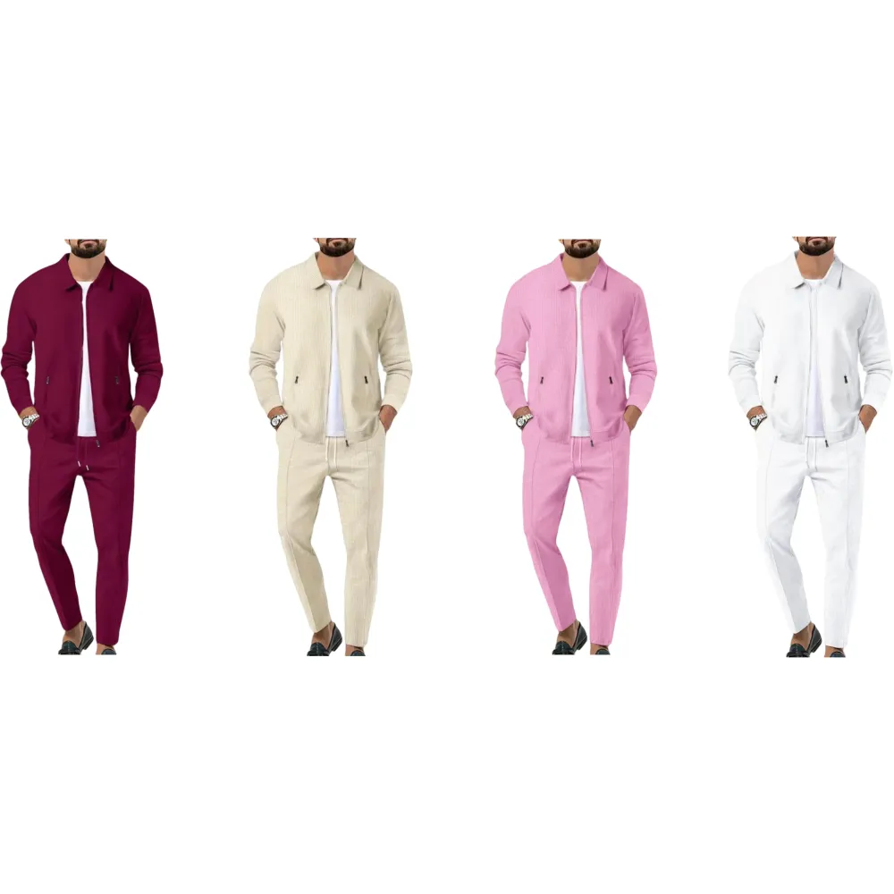 Men’s Zip-Up Tracksuit Set – Sporty 2-Piece Jacket & Pants with Drawstring Waist